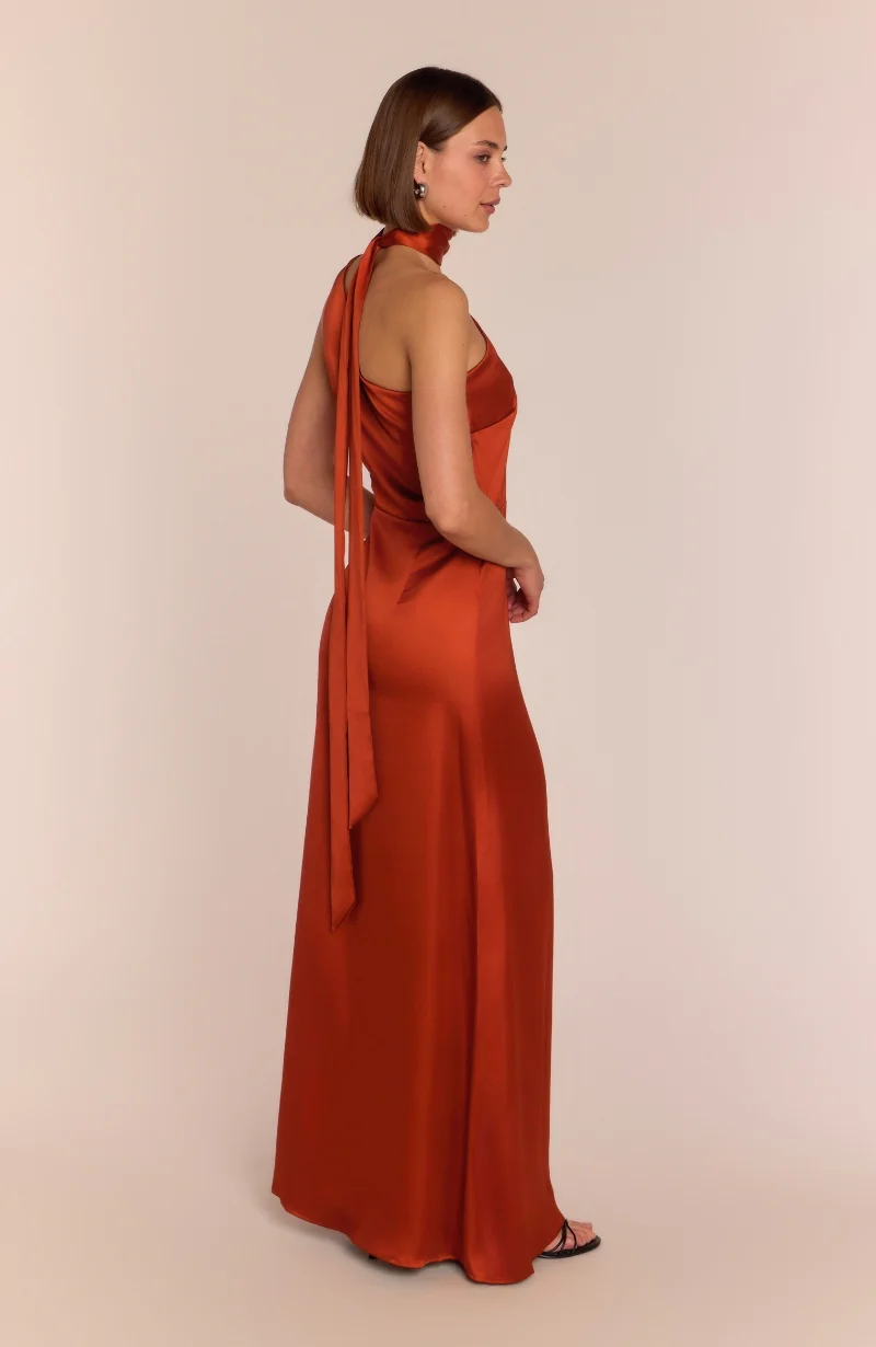 Porto Dress in Burnt Orange Satin - Image 8