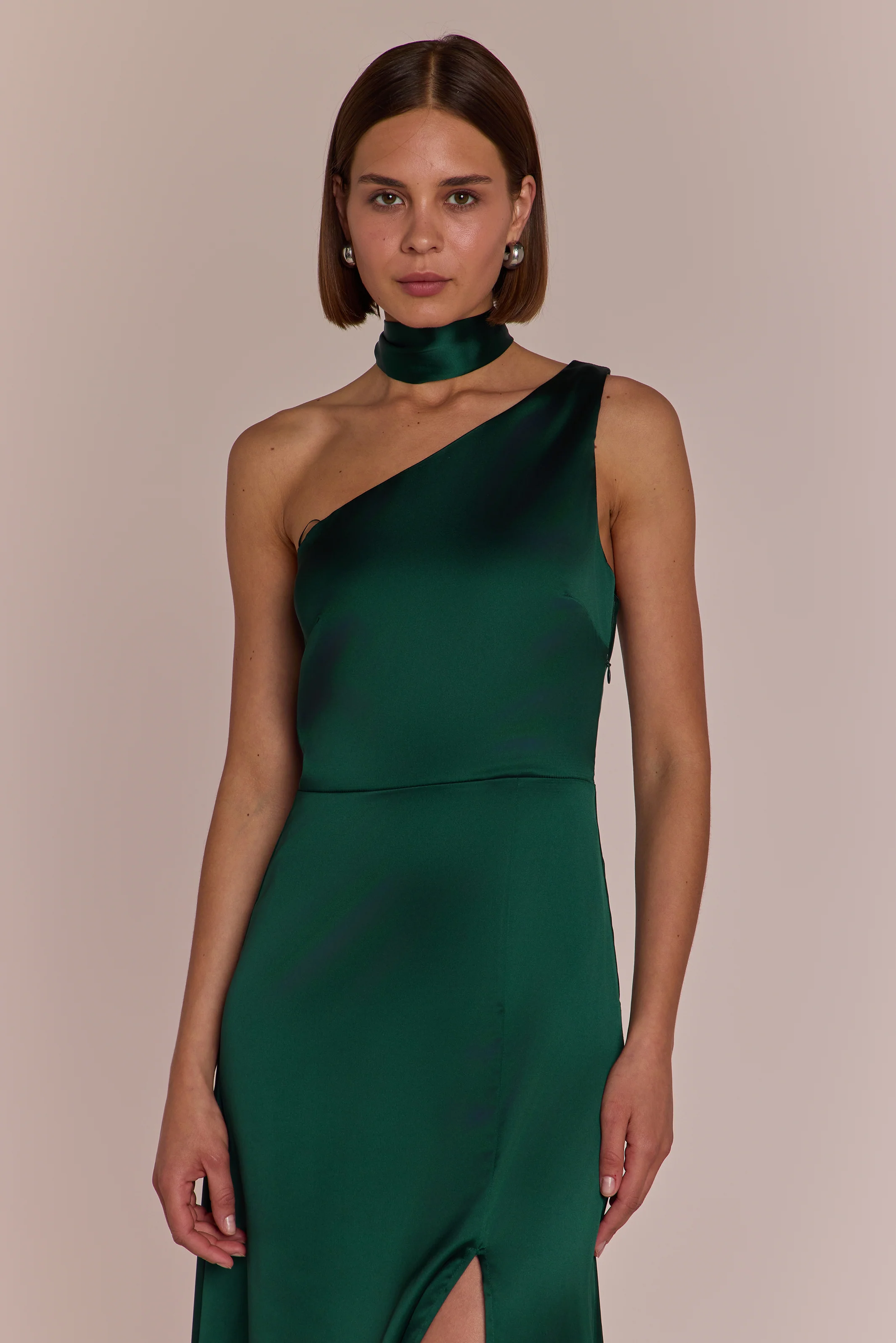 Porto Dress in Forest Green Satin - Image 3