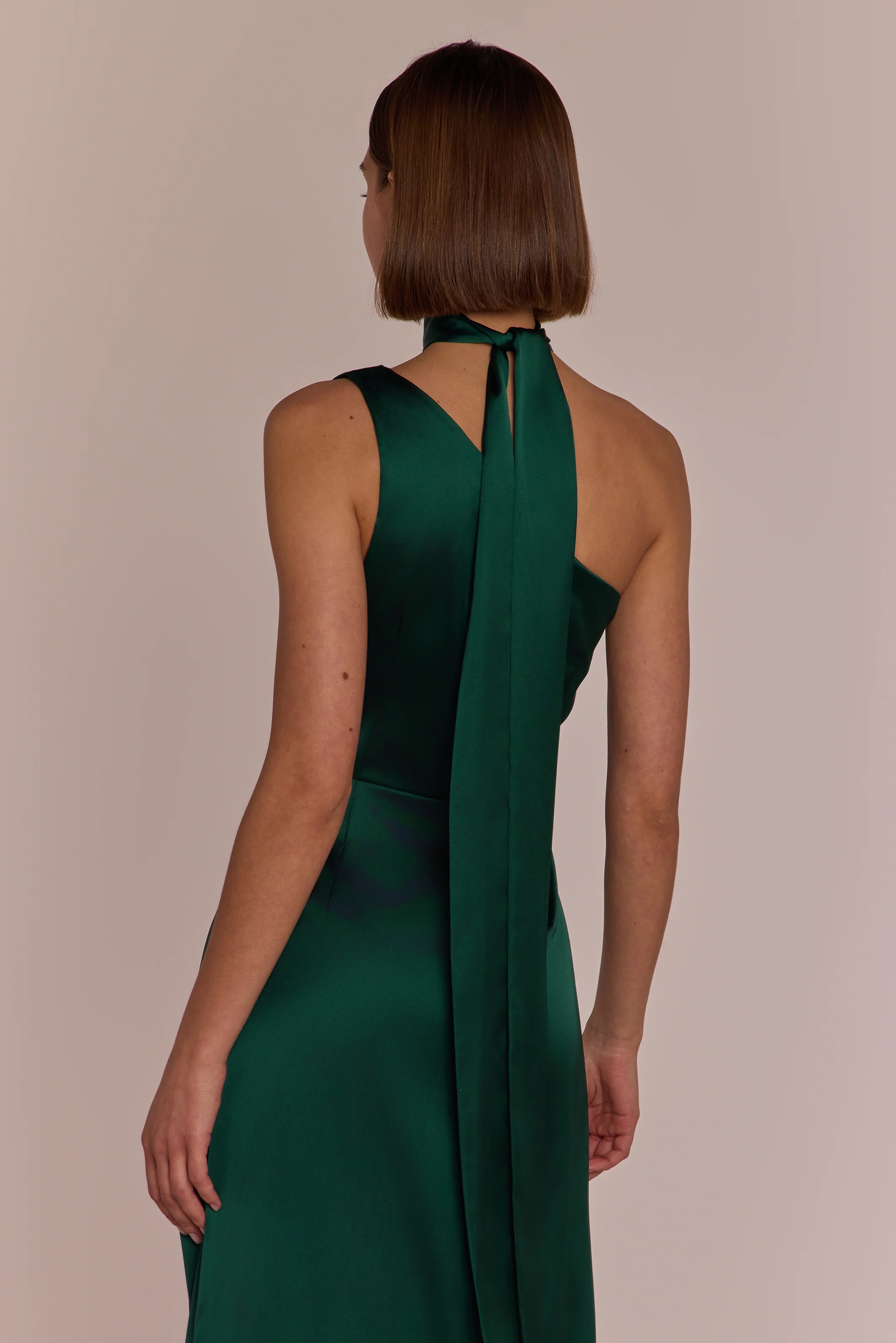 Porto Dress in Forest Green Satin - Image 5