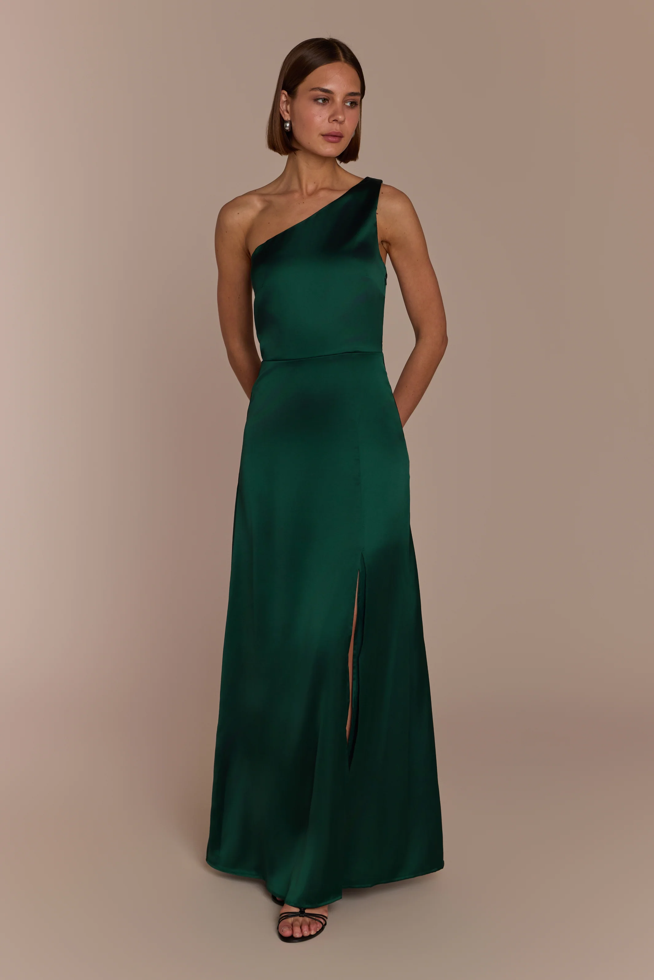 Porto Dress in Forest Green Satin - Image 6