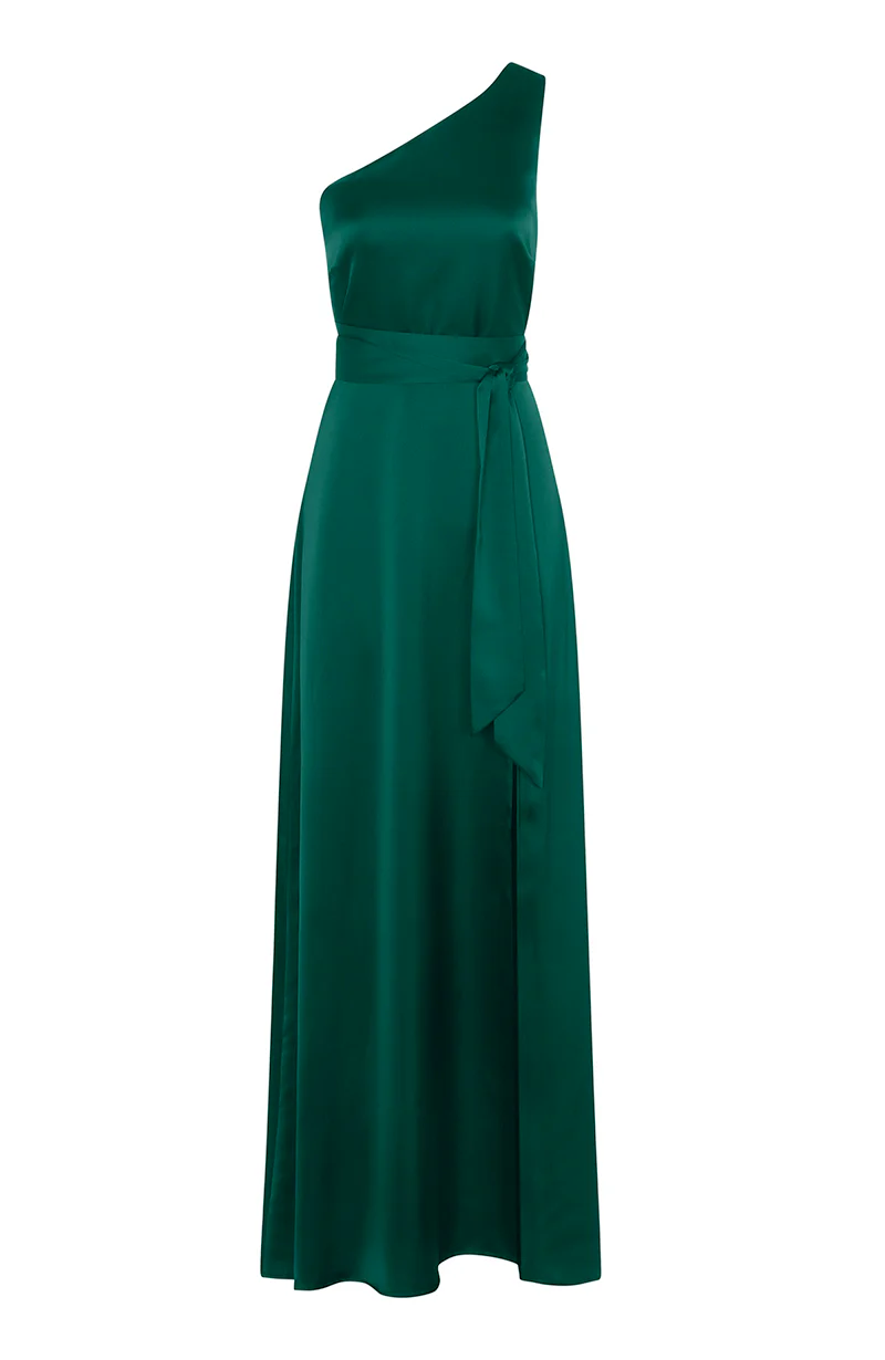Porto Dress in Forest Green Satin - Image 7