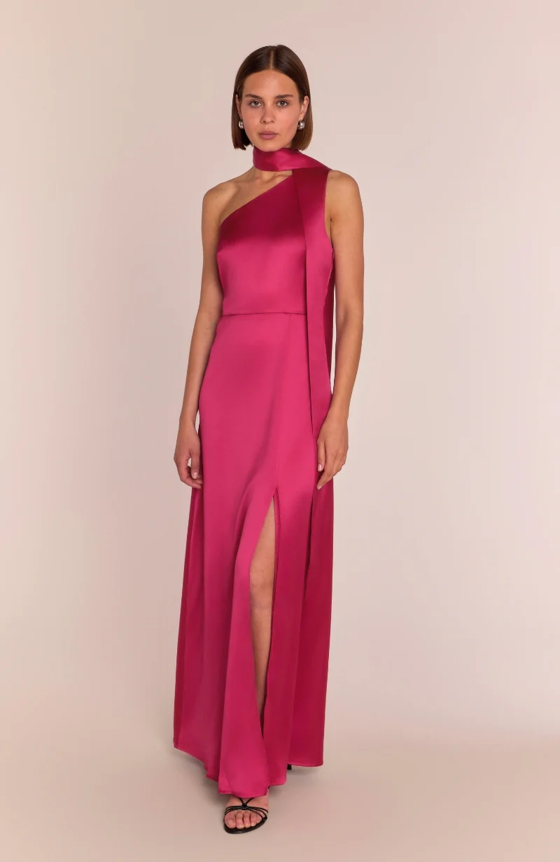 Porto Dress in Hot Pink Satin - Image 3