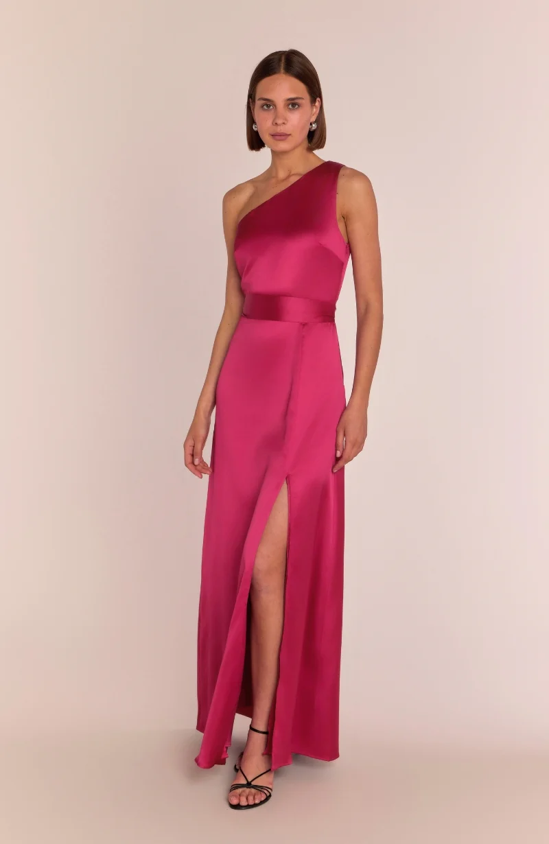 Porto Dress in Hot Pink Satin - Image 4