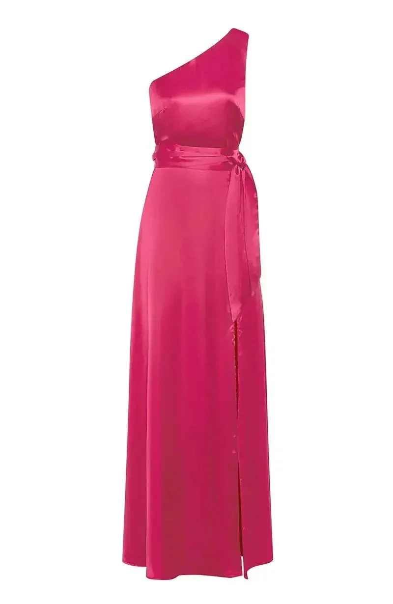 Porto Dress in Hot Pink Satin - Image 5