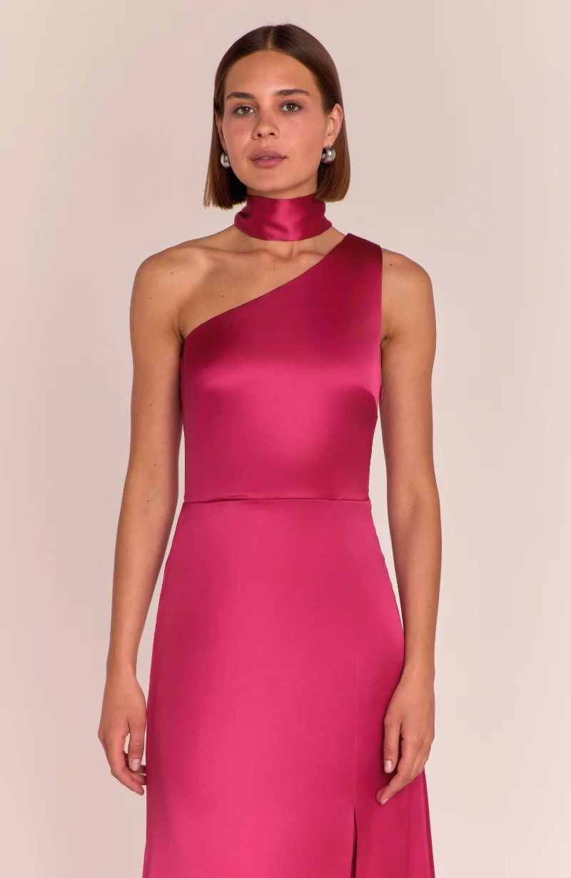 Porto Dress in Hot Pink Satin - Image 6