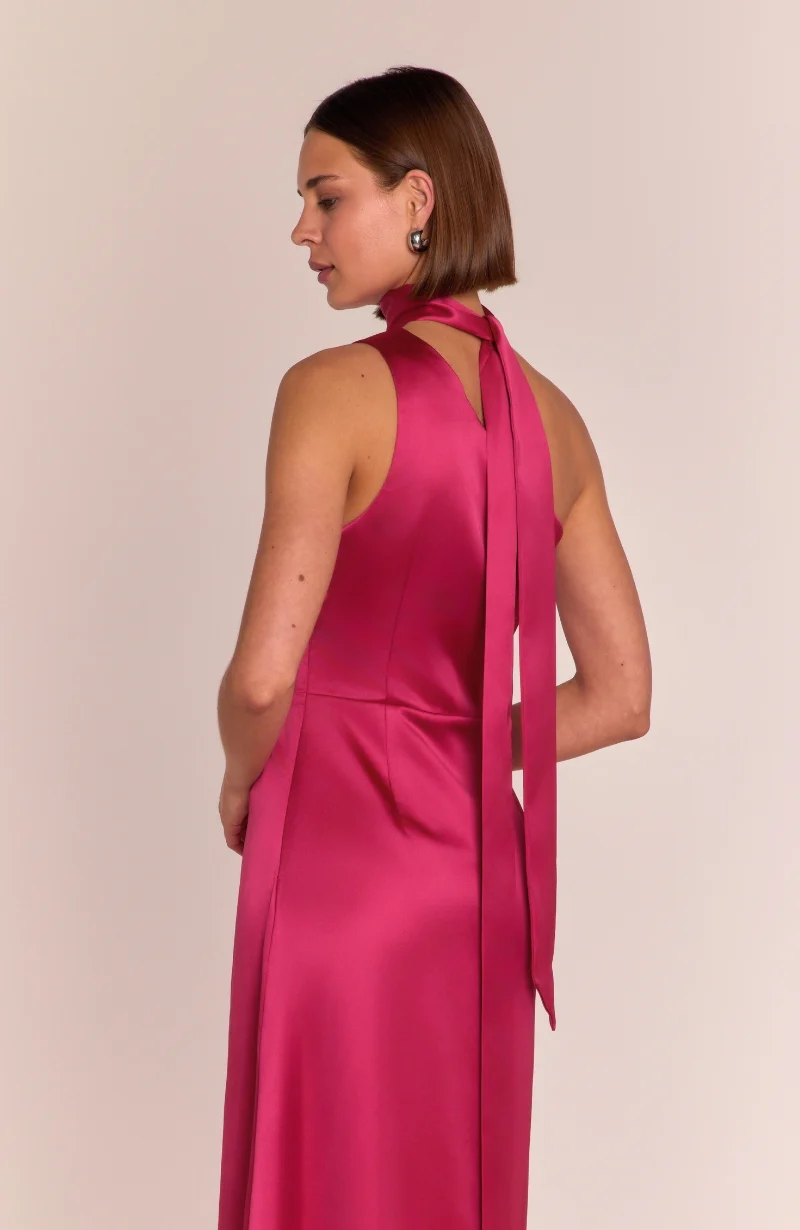Porto Dress in Hot Pink Satin - Image 7