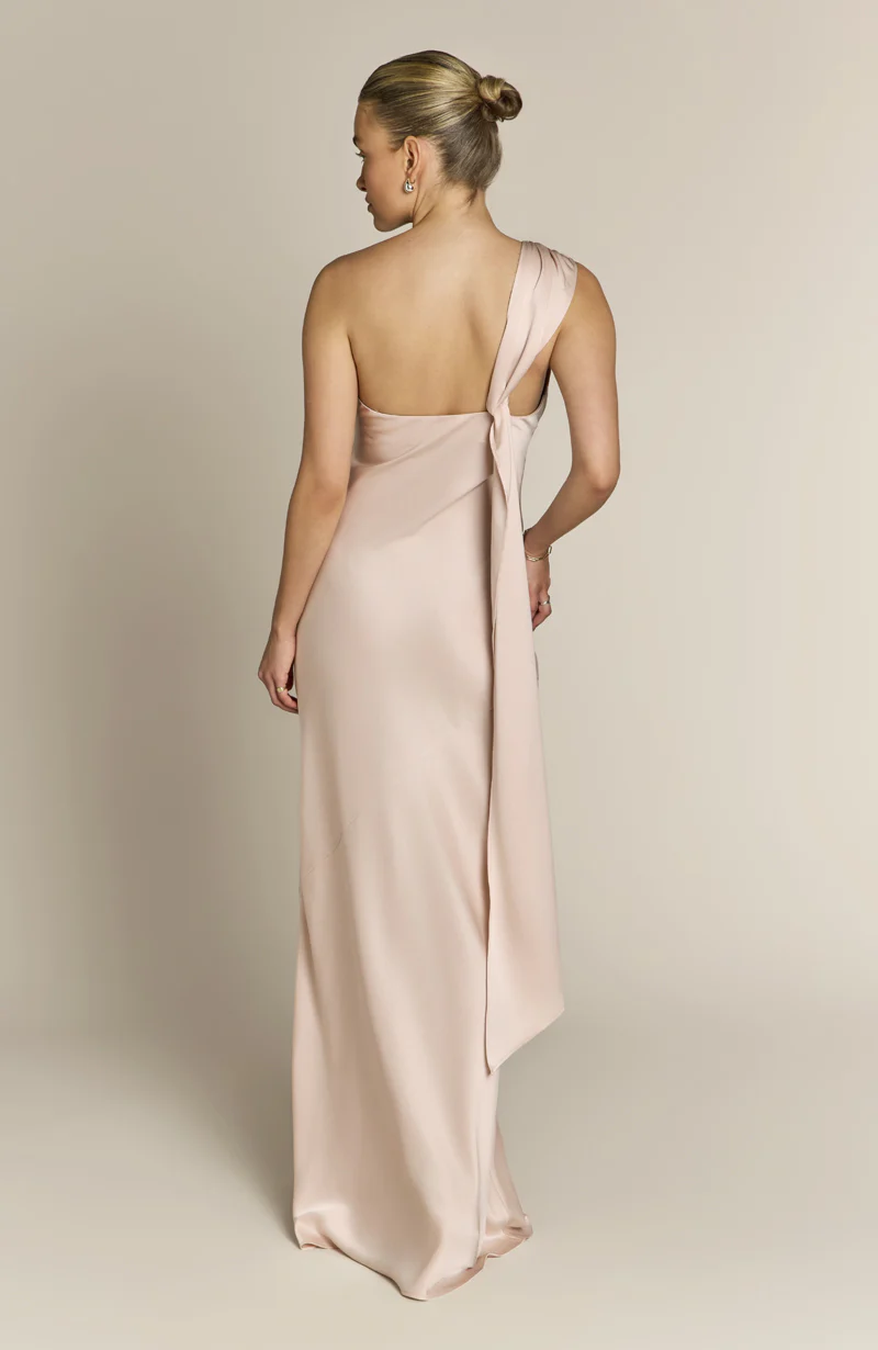 Raye One Shoulder Dress in Champagne - Image 10