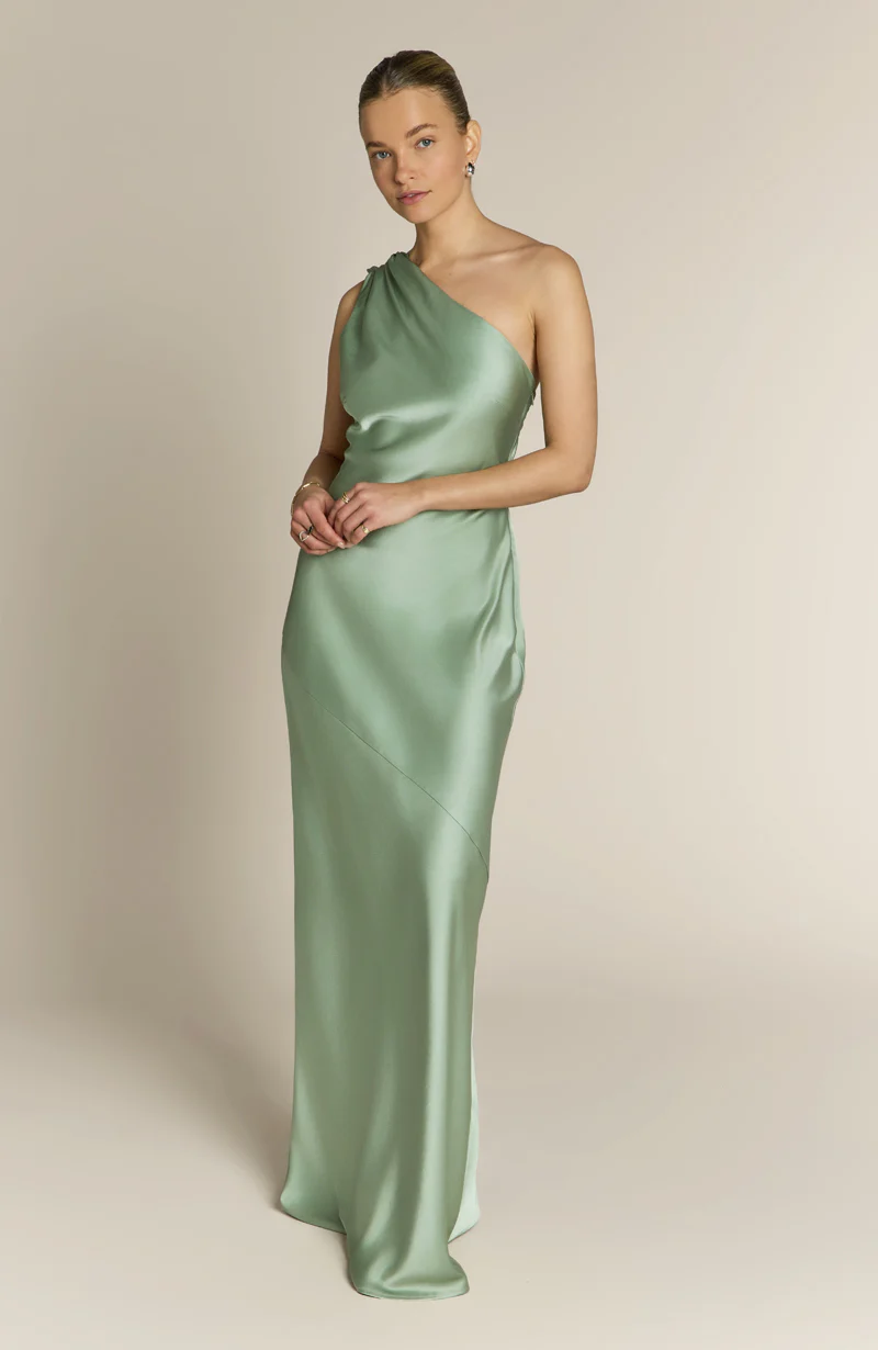 Raye One Shoulder Dress in Sage Green - Image 3