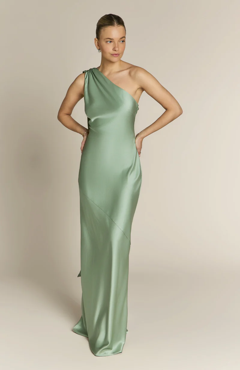 Raye One Shoulder Dress in Sage Green - Image 4