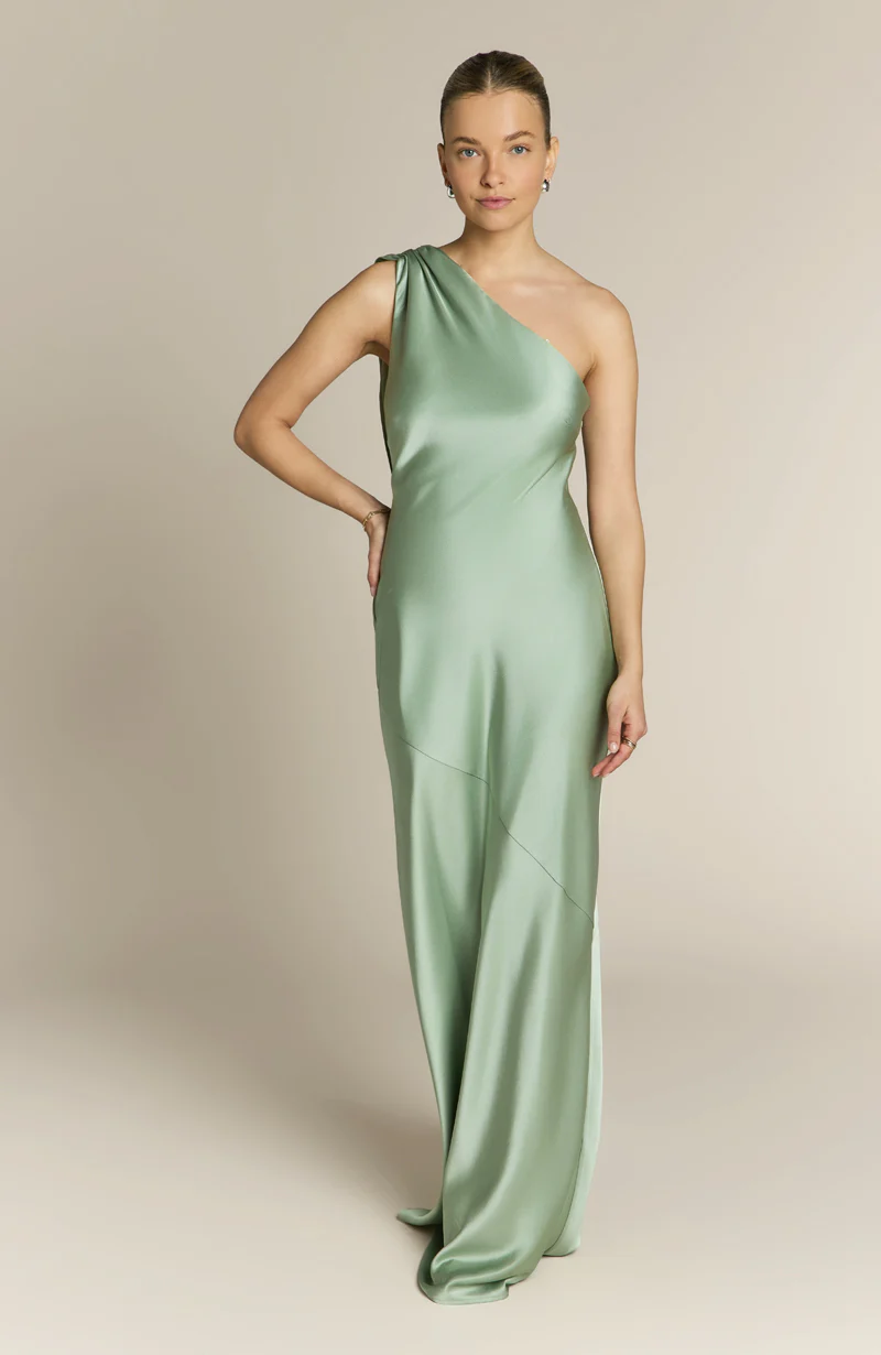 Raye One Shoulder Dress in Sage Green - Image 5