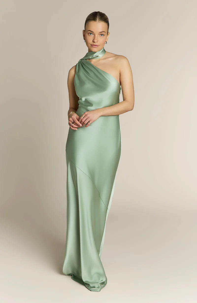 Raye One Shoulder Dress in Sage Green - Image 6