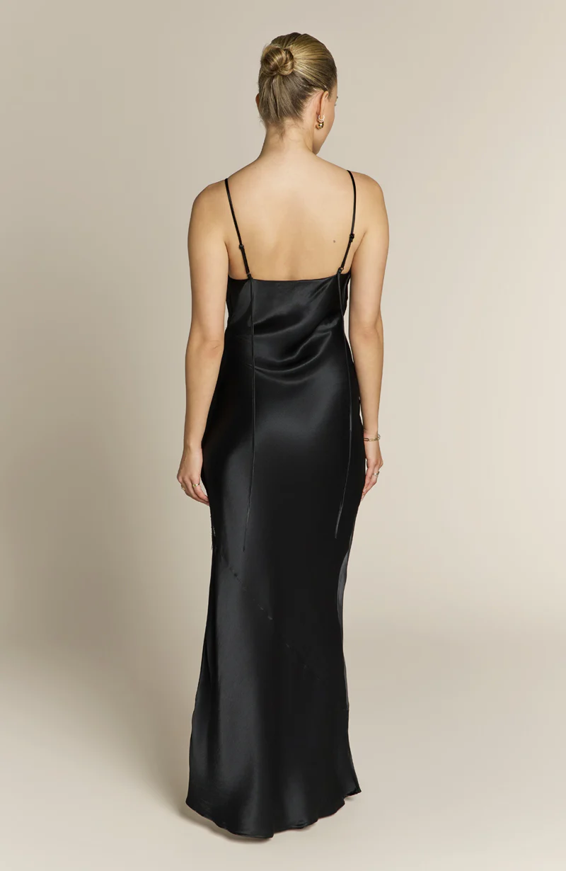 Remi Lace Panel Satin Dress in Black - Image 11