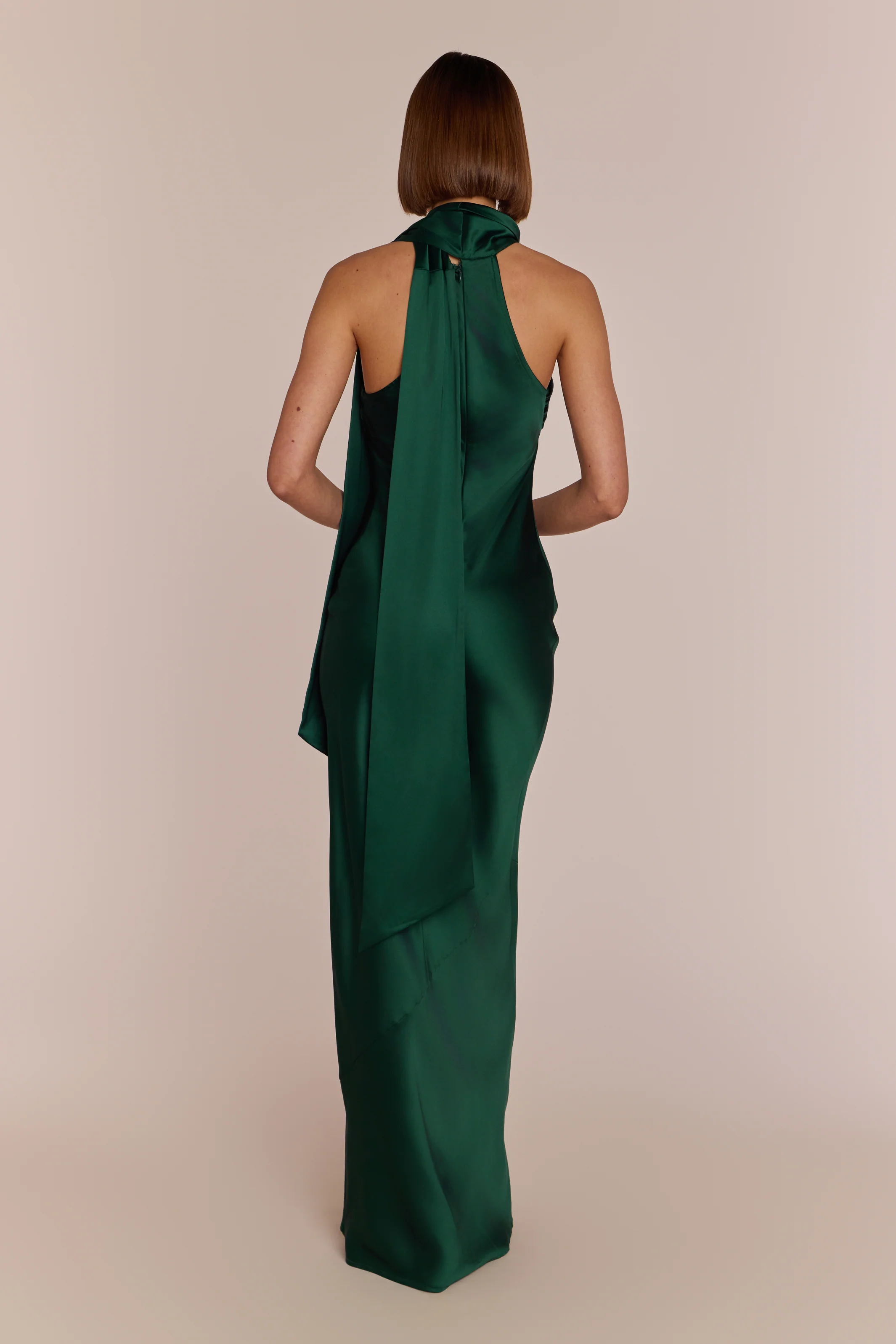 Roma Dress in Forest Green Satin — Halterneck Maxi Bridesmaid Dress - Image 5