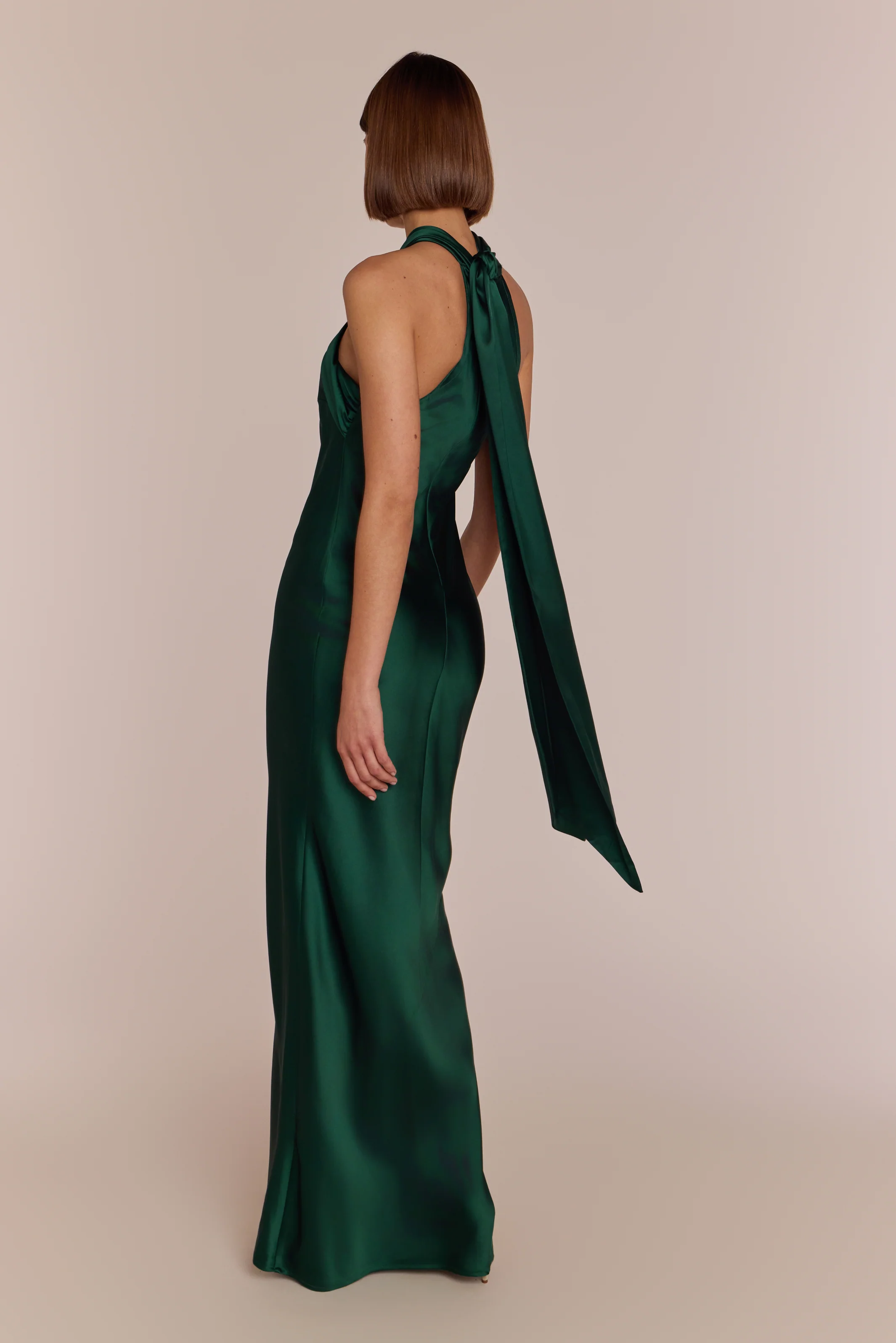 Roma Dress in Forest Green Satin — Halterneck Maxi Bridesmaid Dress - Image 8