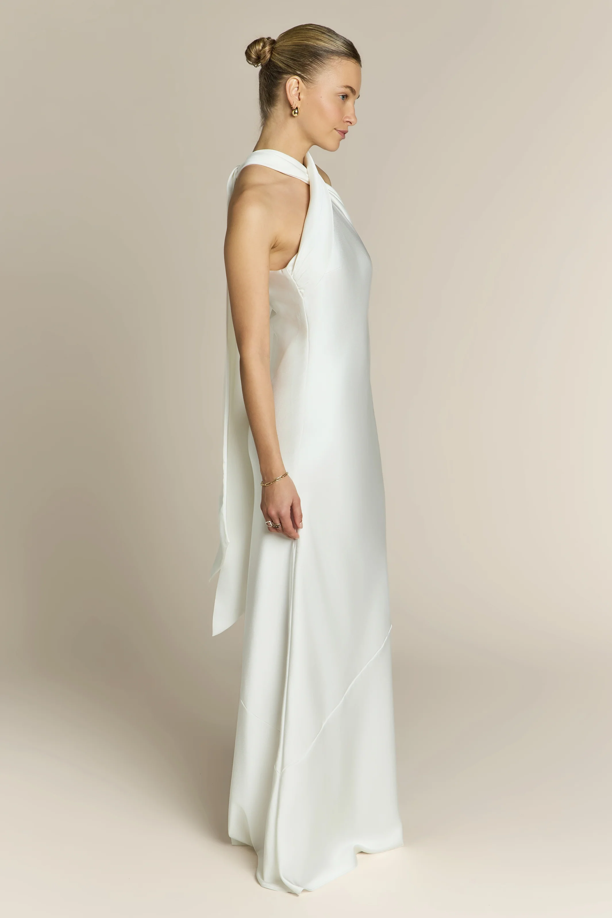 Roma Dress in Ivory Satin- Halterneck Maxi Bridesmaid & Bridal Dress - Image 6