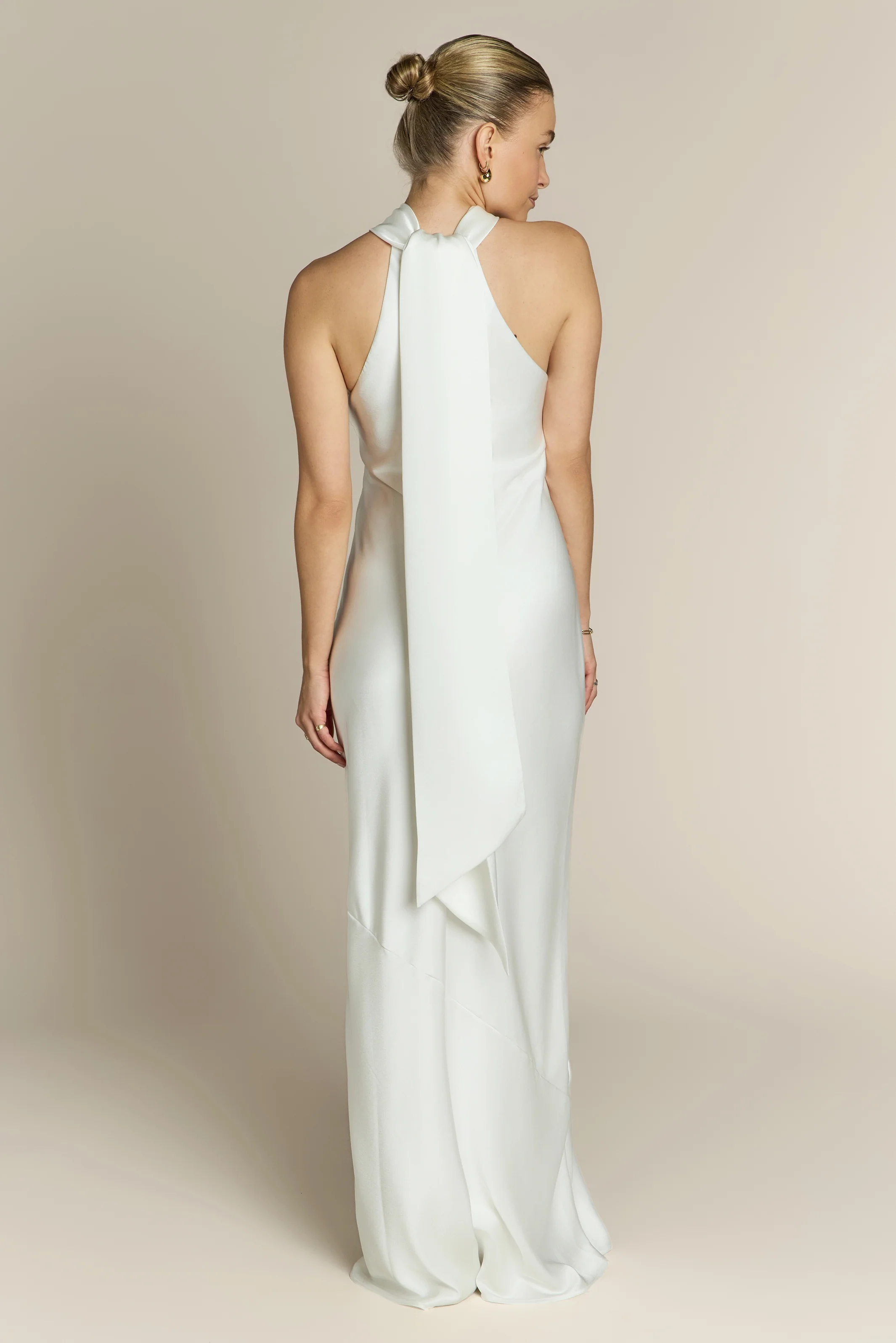 Roma Dress in Ivory Satin- Halterneck Maxi Bridesmaid & Bridal Dress - Image 7