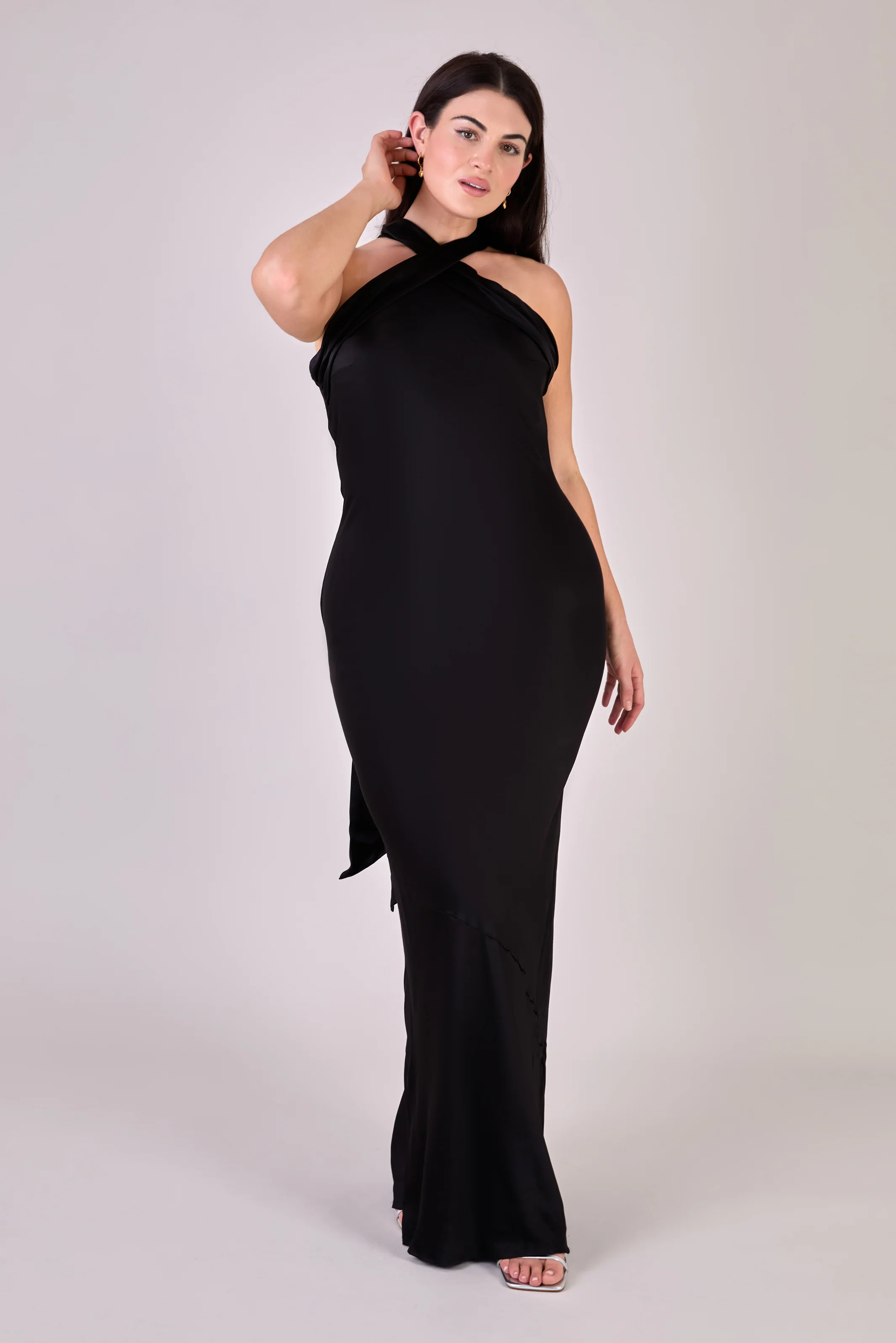 Roma Dress in Black Satin — Halterneck Maxi Bridesmaid Dress - Image 4