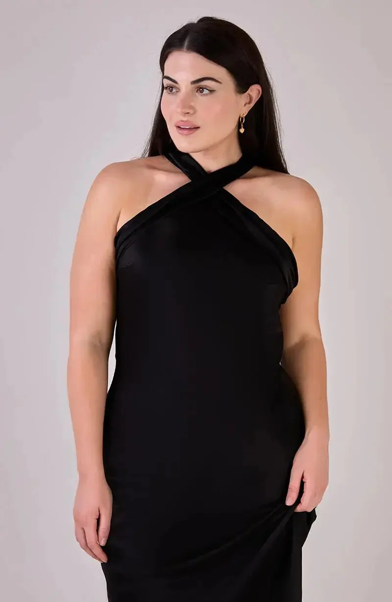 Roma Dress in Black Satin — Halterneck Maxi Bridesmaid Dress - Image 5