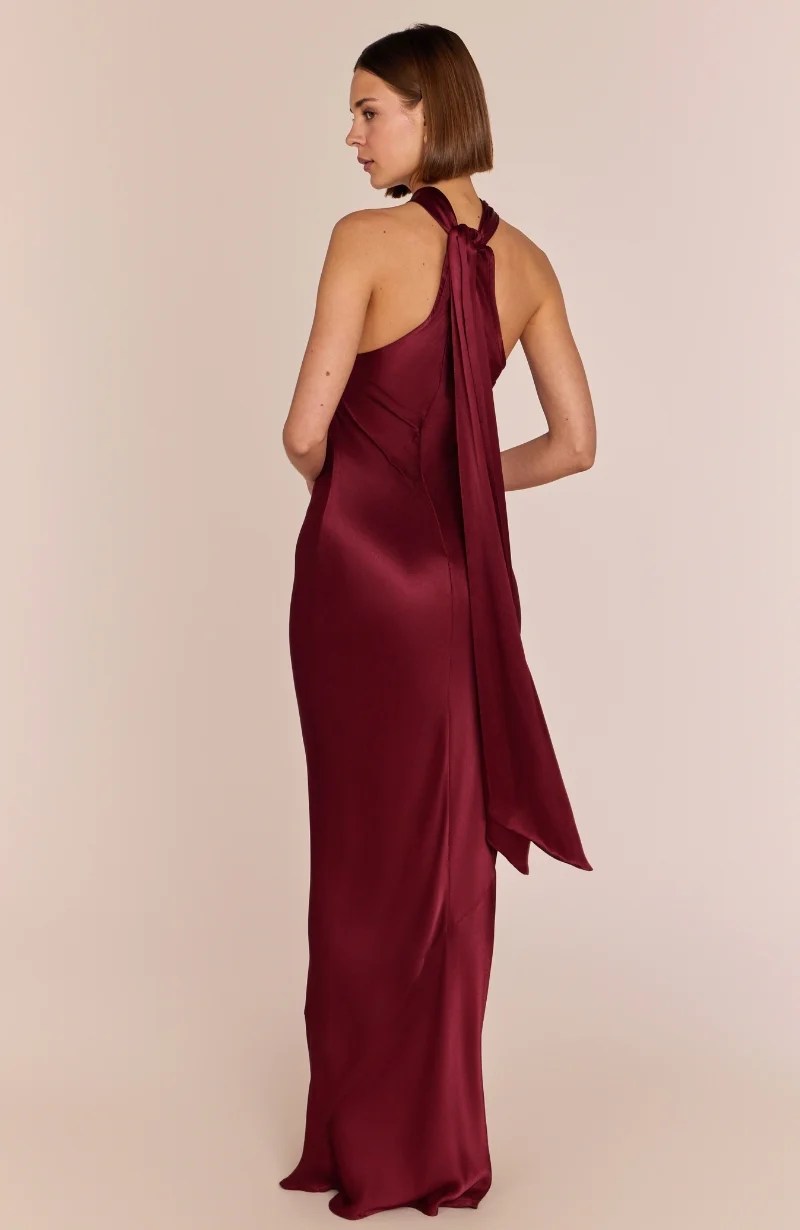 Roma Dress in Chianti Satin — Halterneck Maxi Bridesmaid Dress - Image 5