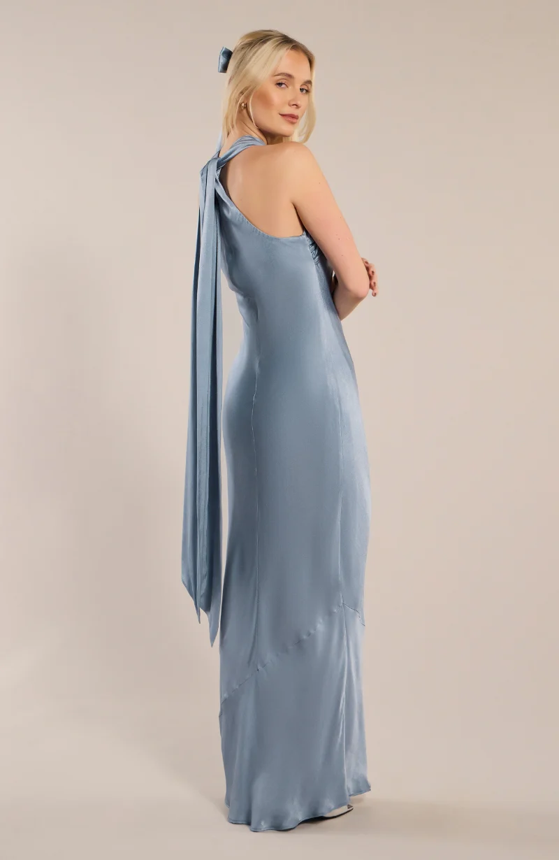Roma Dress in Pale Blue Satin — Halterneck Maxi Bridesmaid Dress - Image 3