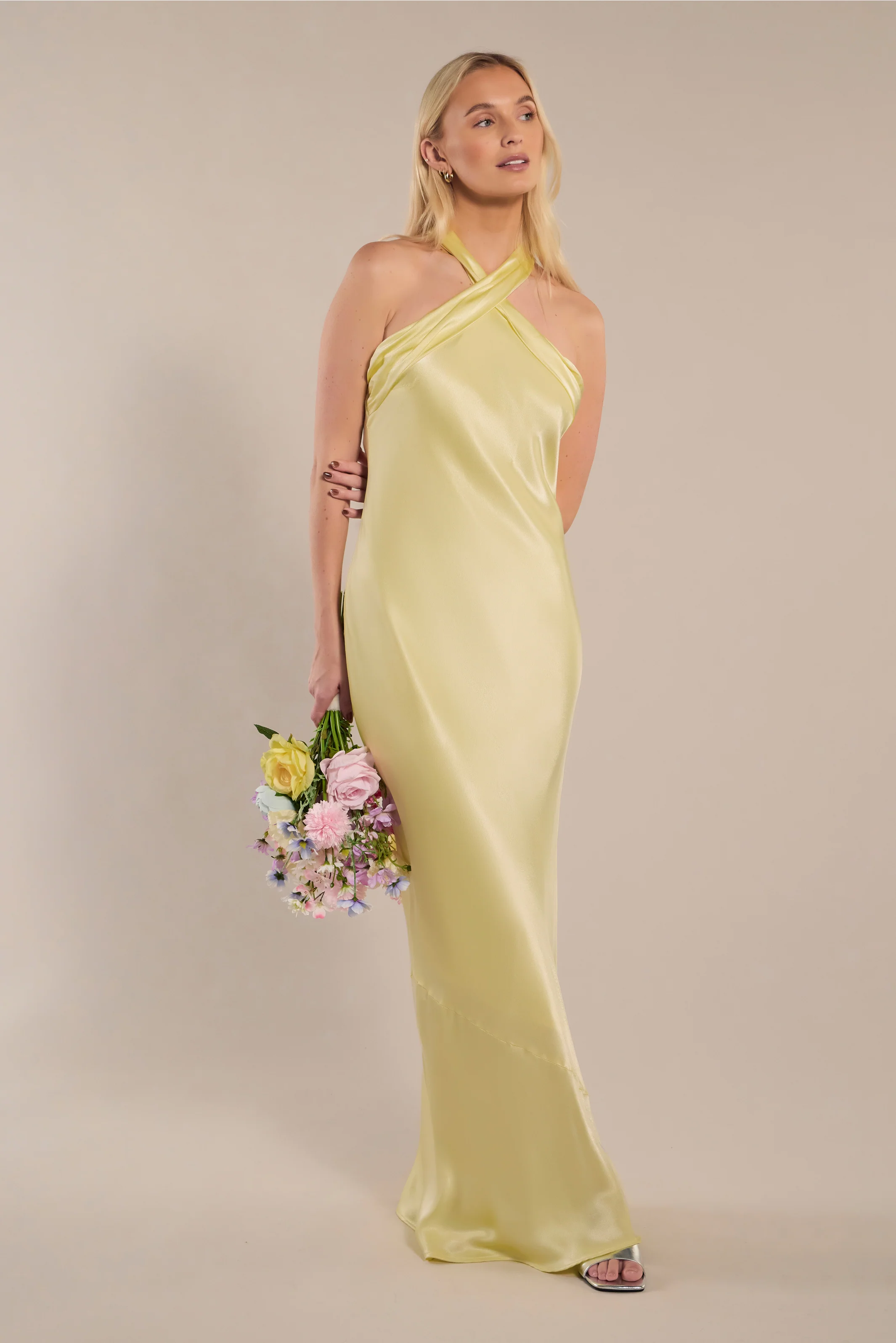 Roma Dress in Lemonade Yellow Satin