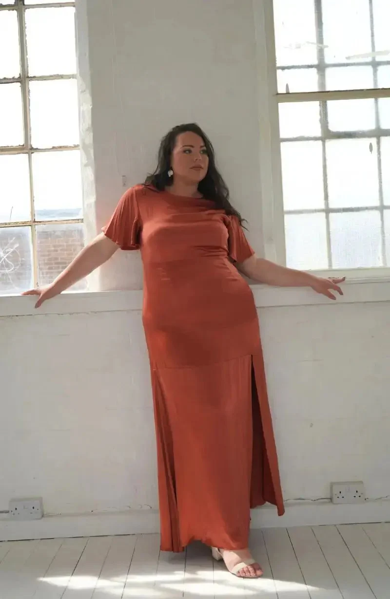 Sienna Dress in Terracotta Lenzing™ Ecovero™ Satin - Image 3