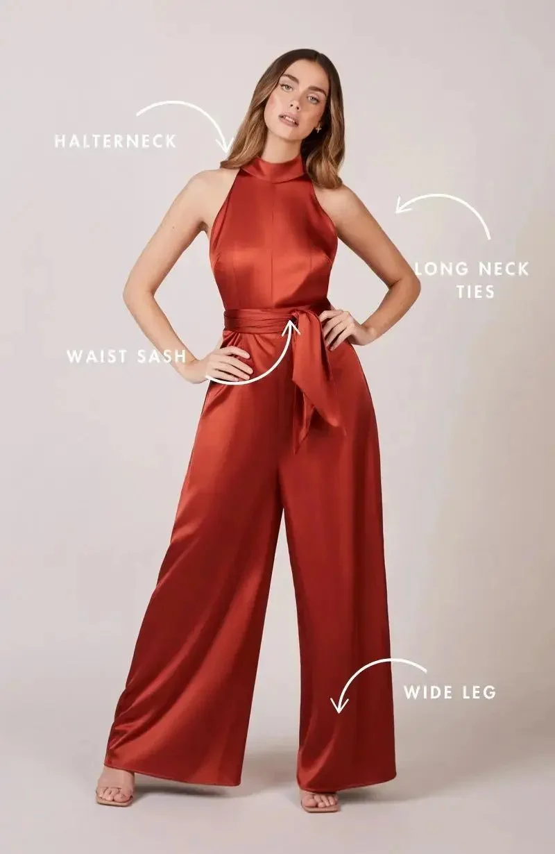 Soho Jumpsuit in Burnt Orange Satin - Image 2