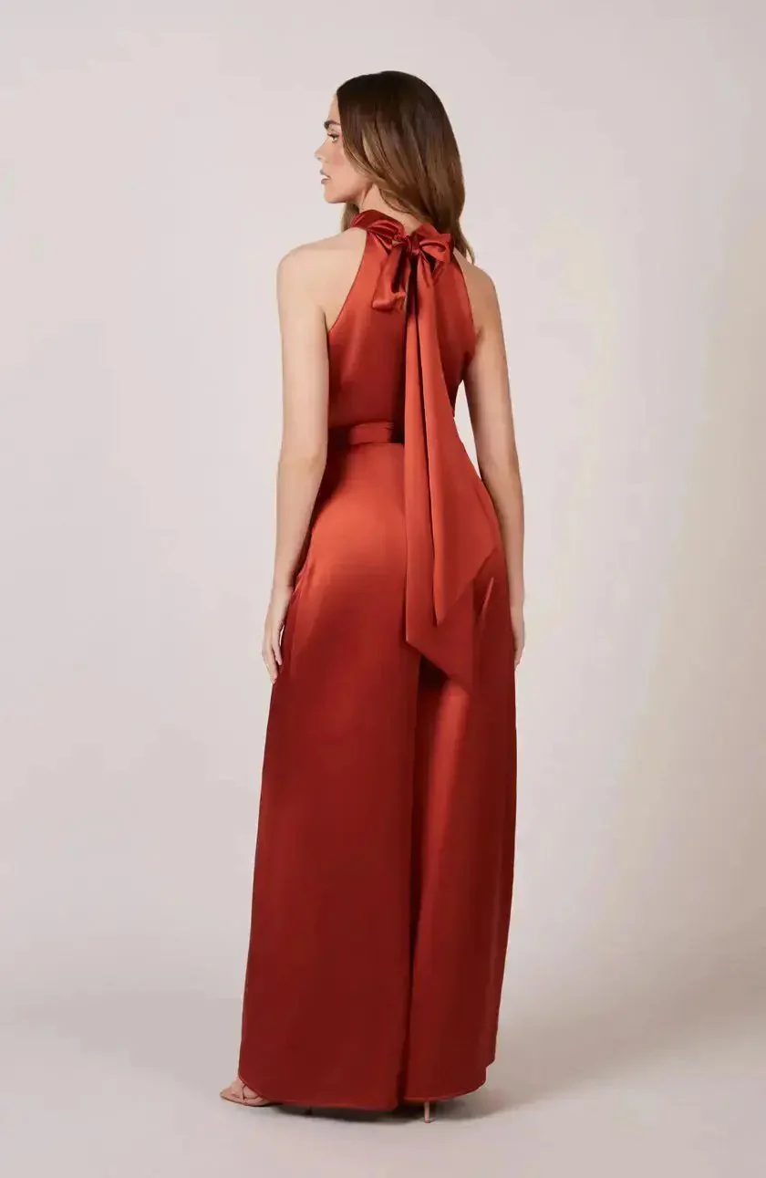 Soho Jumpsuit in Burnt Orange Satin - Image 4