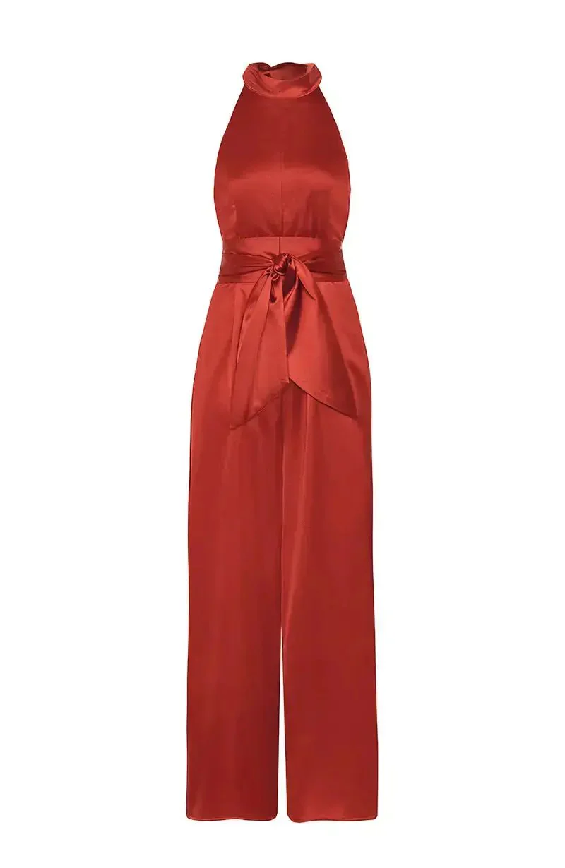 Soho Jumpsuit in Burnt Orange Satin - Image 6