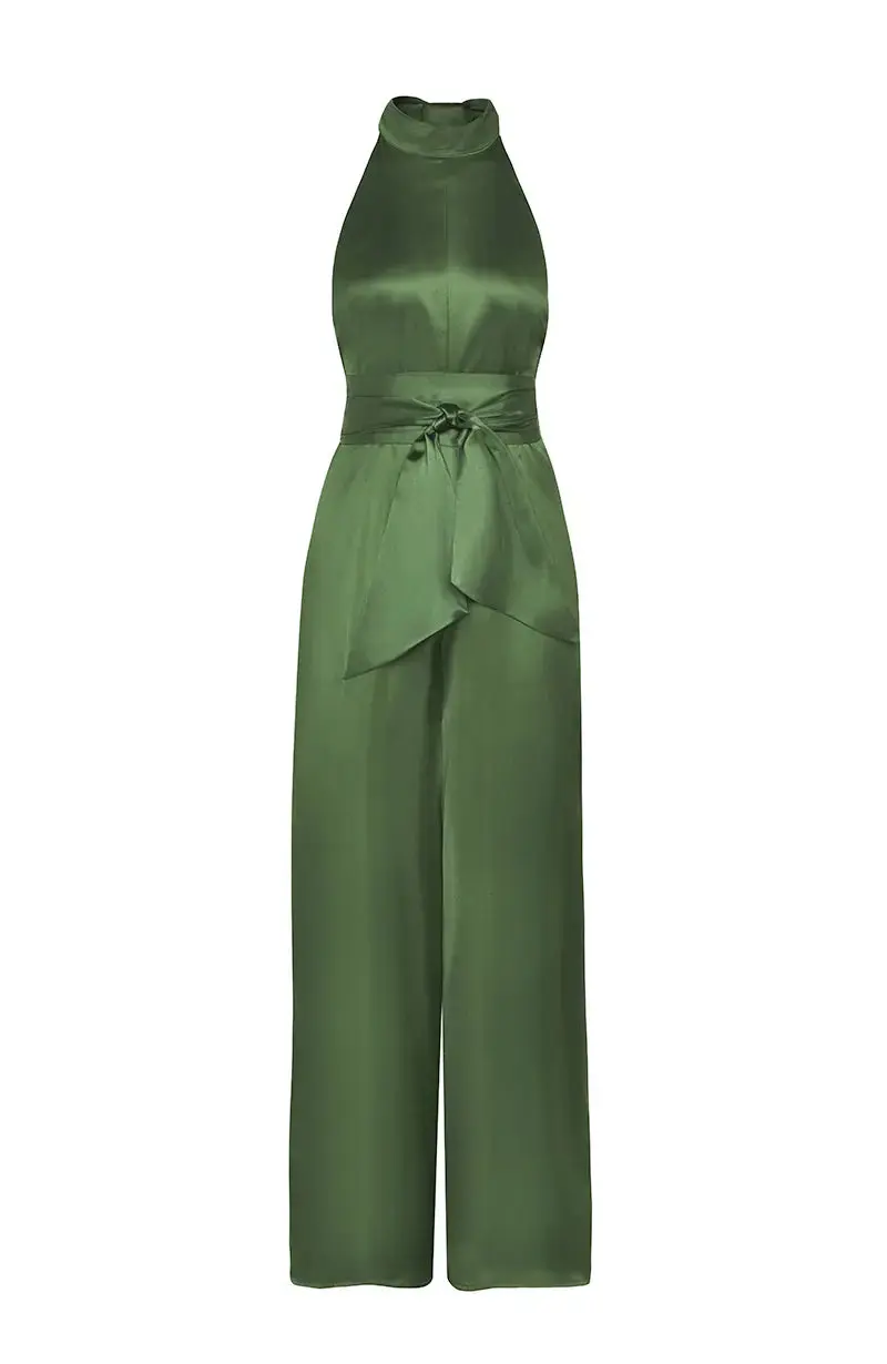 Soho Jumpsuit in Olive Green Satin - Image 5